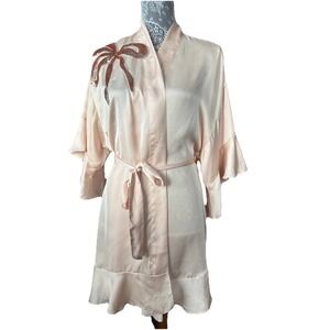 Victoria's Secret Georgette Flounce Robe Sequin Bow Champagne Size XS/S/XP/P